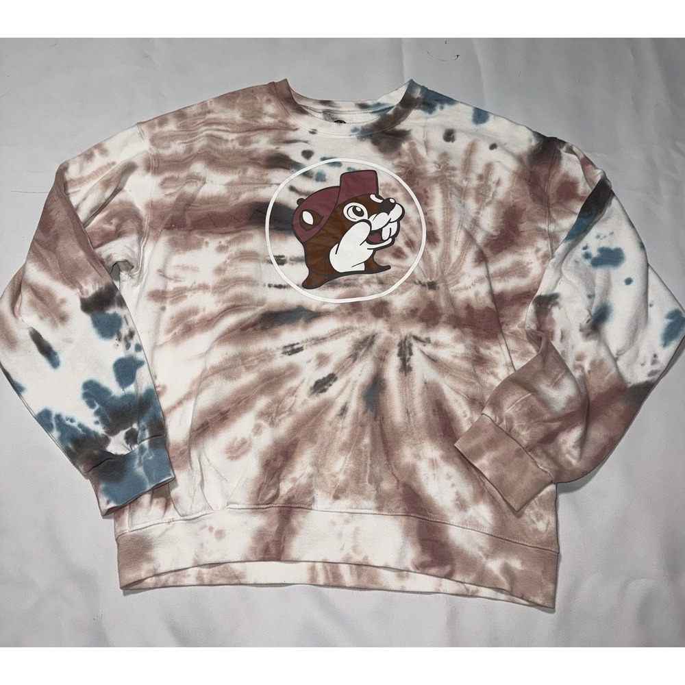 Bucees tie dye  sweatshirt  Mens L‎ Blue Brown Beaver Logo Pullover Crewneck